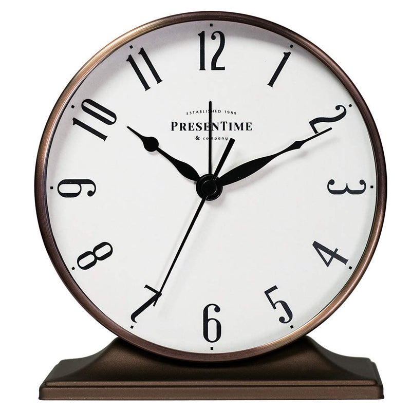 Presentime & Co Lewis Mantel Alarm Clock, Desk and Shelf Clock, Tabletop Decoration, 5.5 x 5 inch, Silent no Ticking, Metal Base, Bronze Finish, Arabic Numeral - Image 2
